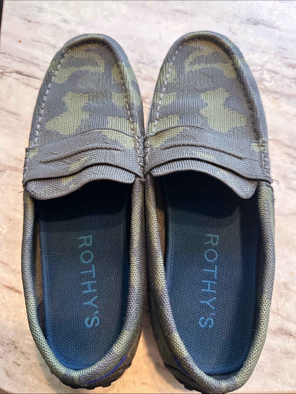 Rothy's Men's Camo Penny Loafers in Olive and Gray